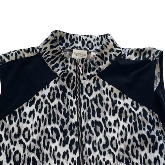 Chico's Weekend Lightweight Cotton Blend Animal Print Black White Zip Up Vest L - Picture 8 of 14